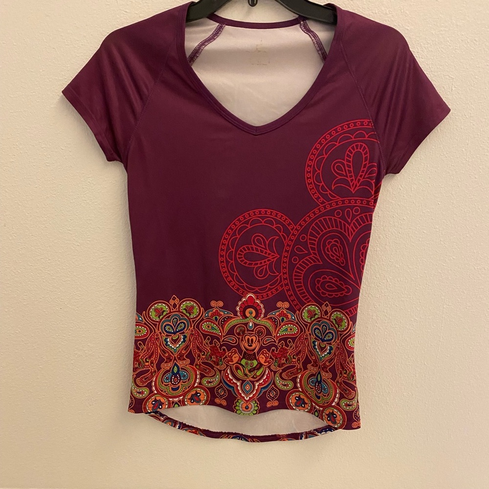 Disney Parks Ladies Short Sleeve Plum Floral Top with Hidden Mickey - XS - Picture 2 of 11
